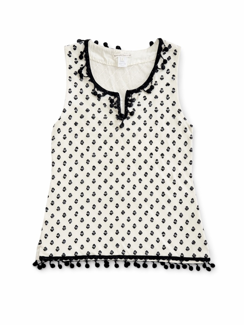 Nanette Lepore Cream and Black Pom-Pom Blouse